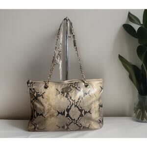 DKNY Metallic Python Genuine Leather Shoulder Bag NWT $265 Gold Chain Crossbody